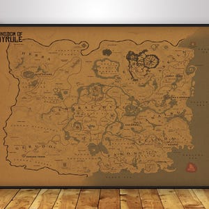 Pôster do Mapa de Hyrule de The Legend of Zelda | Arte de Parede do Reino de Hyrule | Decoração de Casa | Impressão em Papel Kraft | Pôster para Presente | Pôster do Jogo