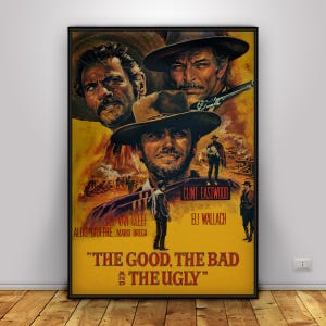 Pôster de O Bom, o Mau e o Feio | Arte de parede de Clint Eastwood | Decoração para casa | Impressão em papel kraft | Pôster para presente | Pôster de filme