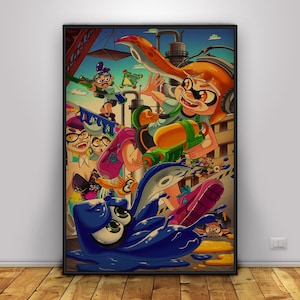 Pôster de Splatoon | Arte de parede de Splatlands | Decoração para casa | Impressão em papel kraft | Pôster para presente | Pôster de jogo