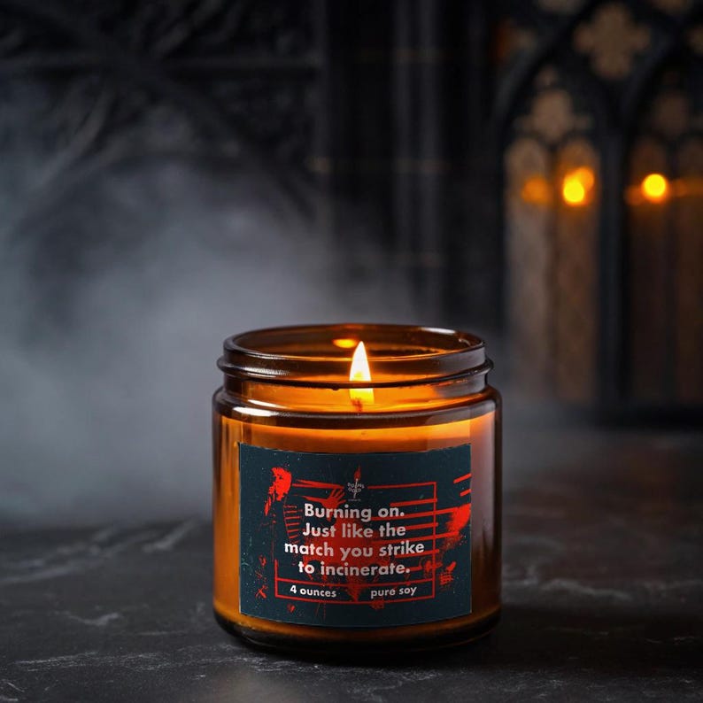 My Chemical Romance Inspired Candle - Scented Soy Candle (Multi-Size, Amber Jar) Gerard Way image 3