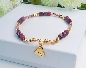 Ruby & 24k Gold Proverbs 31 Bracelet, Christian Woman Gift