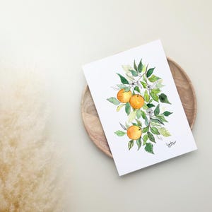 Cartão postal em aquarela "Ramo de Laranja" - Download instantâneo para autoimpressão.