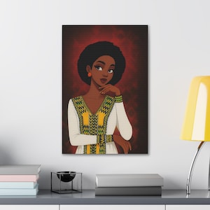 Ethiopian Women Portrait Home Office Decor, African Female Painting Cultural Artwork