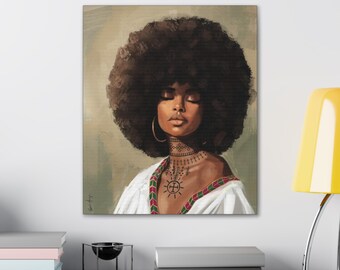 Portret van een Ethiopische vrouw op canvas, gespannen wanddecoratie | Afrikaans vrouwenschilderij