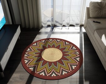 Ethiopian Sefed Mandala Tulip Medallion Round Rug