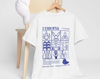 Harar Jugol fortified historic town sketch collage T-Shirt | city landmarks illustration