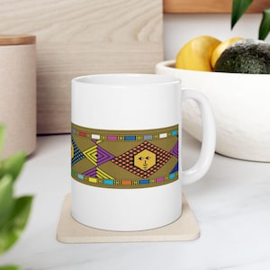 Geometrisches Fliesenmuster Keramikbecher - 11 Unze