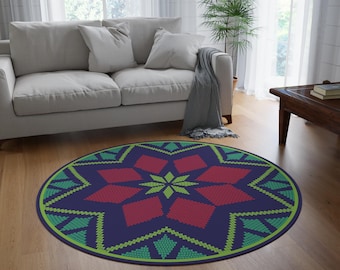 Ethiopian Sefed Mandala Tulip Medallion Round Rug