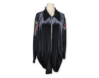 Chaqueta vintage de terciopelo Bob Mackie, años 90, con bordados geométricos en las mangas, talla grande 3X, prenda llamativa.