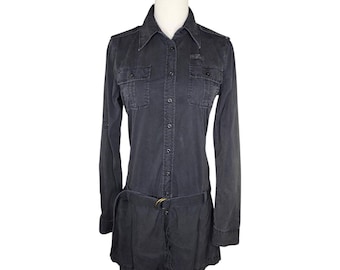 Vintage Polo Ralph Lauren Belted Shirt Dress, Black Cotton Y2K