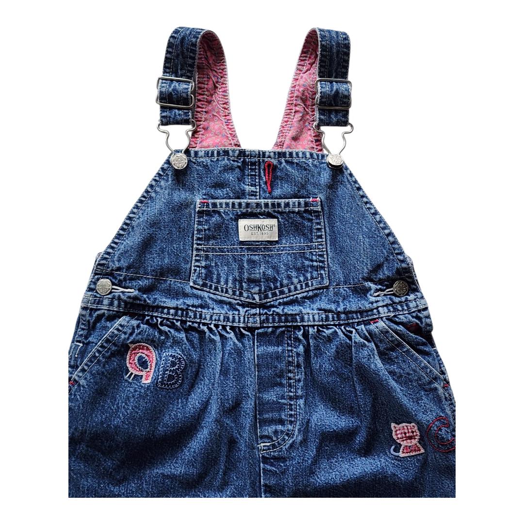 Vintage Oshkosh Denim Overalls: Alphabet Appliqué, Floral Lining