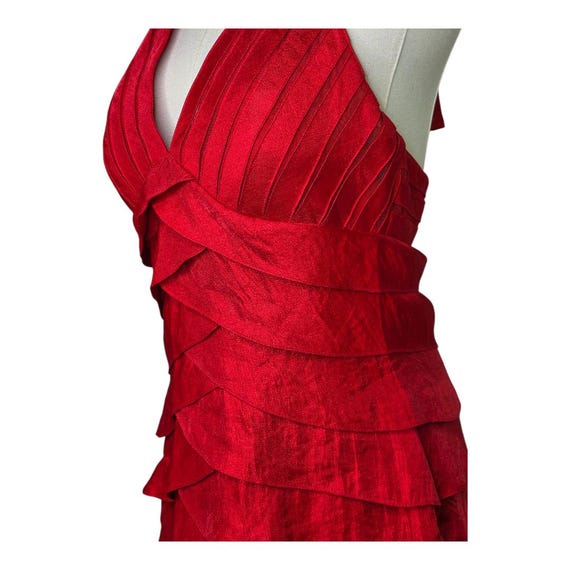 Vintage Cache Red Halter Dress: Y2K Satin Tiered … - image 2