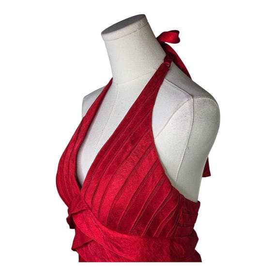 Vintage Cache Red Halter Dress: Y2K Satin Tiered … - image 3