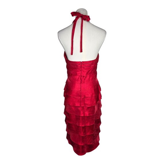 Vintage Cache Red Halter Dress: Y2K Satin Tiered … - image 5