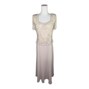 90s Beaded Silk Dress: Vintage Champagne Evening Gown, Petite Size 8
