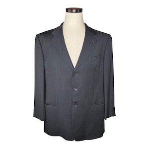 Vintage 1990s Armani Collezioni Wool Blazer 44R Gray Pinstripe Saks Fifth Avenue Made in Italy Luxury Designer Jacket