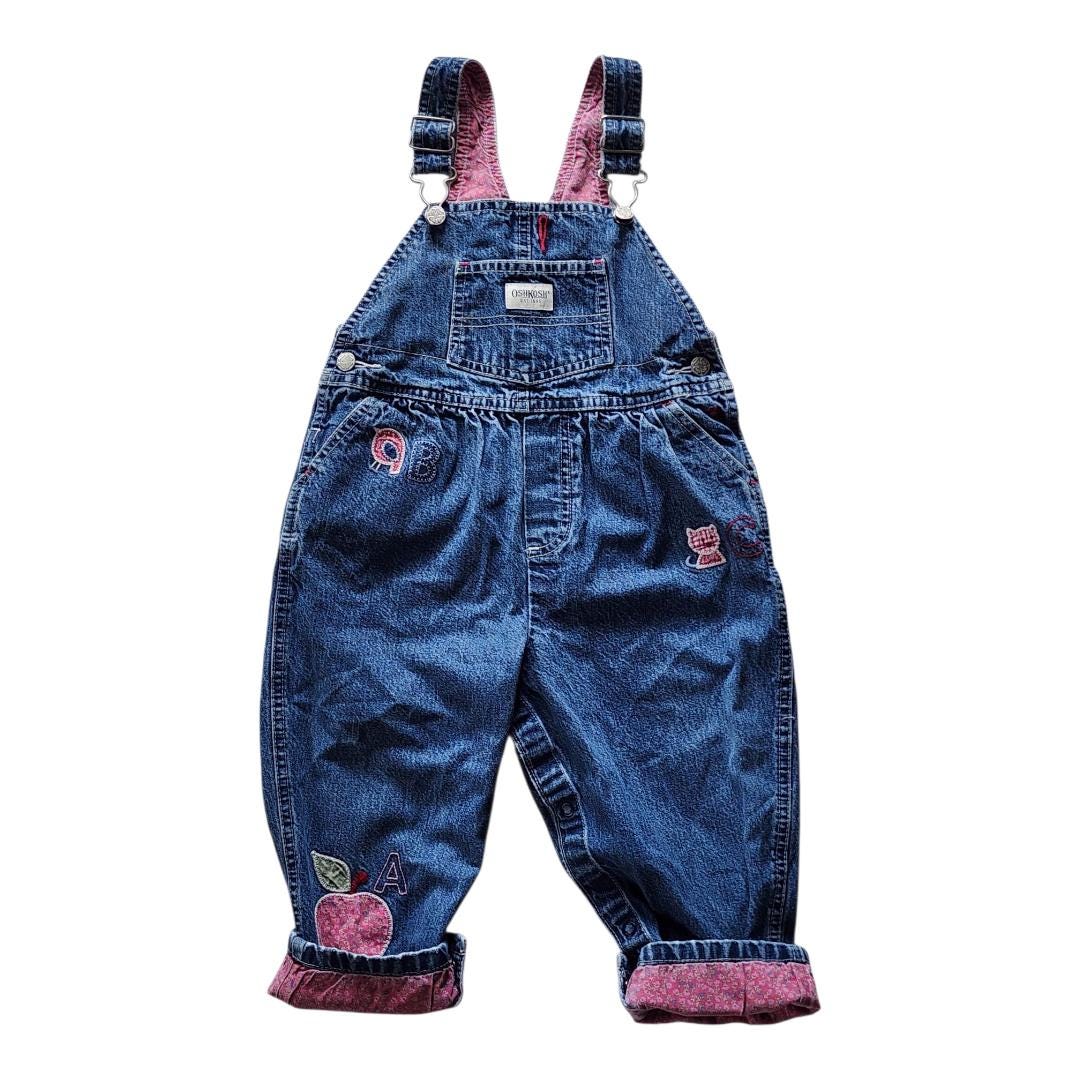 ミ*ロ様 OSHKOSH / 50's overall denim Vintage Oshkosh Denim Overalls: Alphabet Appliqué, Floral Lining