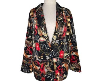 Blazer vintage de los 80 con estampado abstracto, estilo retro Kensington Square, talla L de mujer