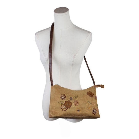Y2K Floral Crossbody Bag: Cappelli Straworld Faux Suede Beaded