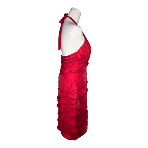 Vintage Cache Red Halter Dress: Y2K Satin Tiered … - image 6