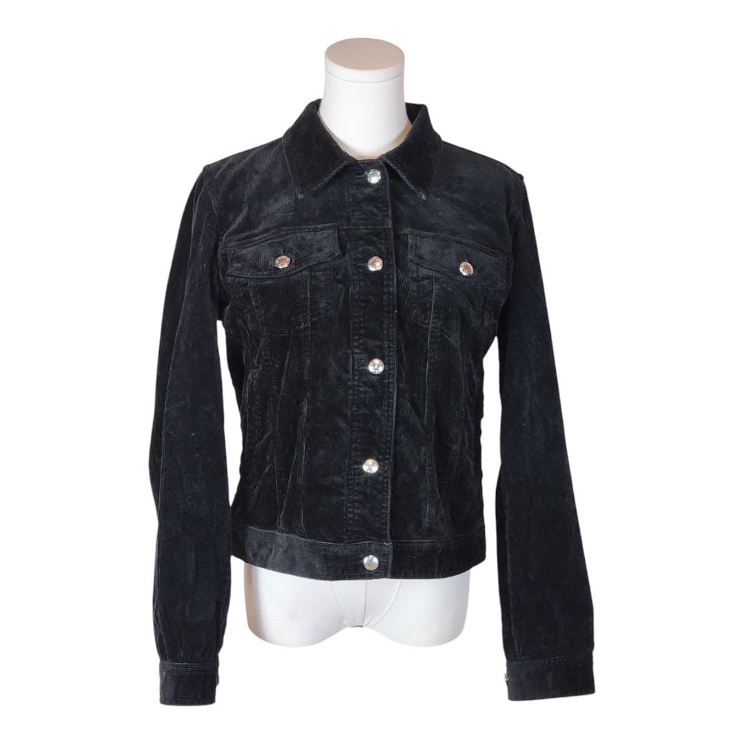 CHAPS Denim Trucker Jacket Corduroy Black Sz S Vintage 90s