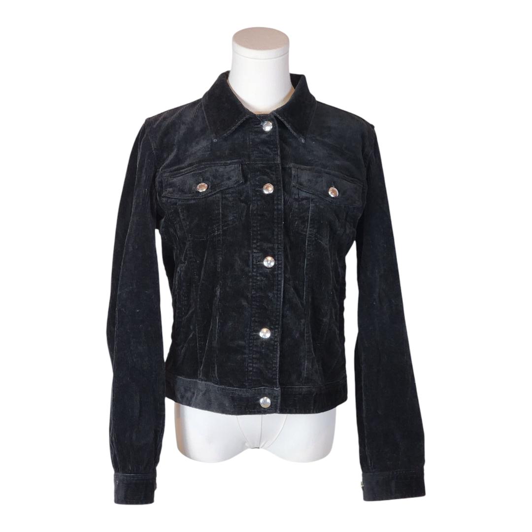CHAPS Denim Trucker Jacket Corduroy Black Sz S Vintage 90s