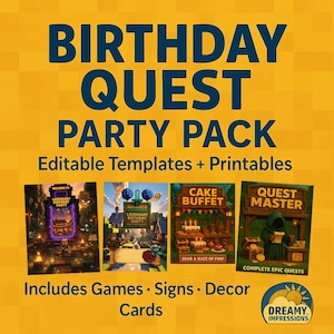 Minecraft-Inspired Birthday Party Pack – 50+ Printable Digital Files | Decorations, Games, Signs & Editable Templates