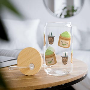 Glass Sipper Tumbler Iced Matcha Latte Theme Tea Lovers Coffee Lovers BPA Free Iced Coffee Latte Mocha Water Gift For Tea Enthusiast Cup