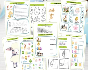 Easter for Preschool: Eater Poems, Colouring Page, Tracing, Counting, Egg Design, Handwriting. Lamb Craft, Chicken Craft, Easter Bunny Craft