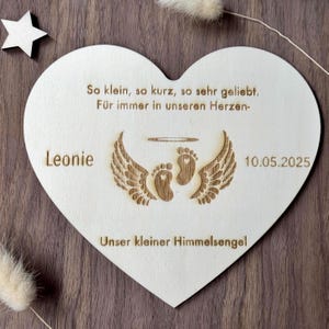 Memoria del cuore del bambino stellare | Con nome e data | Regalo di lutto per aborto spontaneo o morte del feto | Biglietto funebre in legno con condoglianze per il defunto bambino