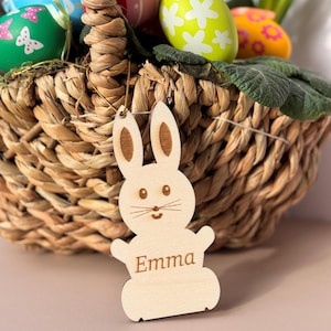 Osteranhänger für Osterkorb oder Ostergeschenk personalisiert mit Name, Osterhase Anhänger Hase | Holzanhänger Ostern | NordicDeern