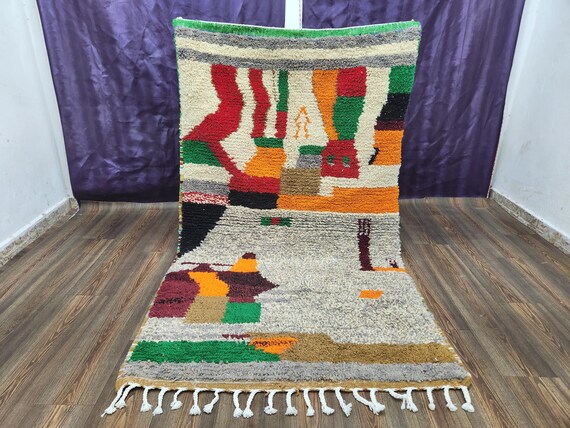 Moroccan Wool Rug - Orange Geometric Pattern, Vintage Look