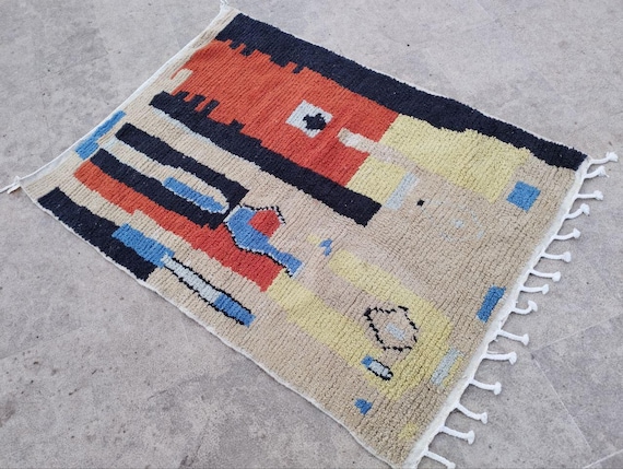 Moroccan Berber Rug: Colorful Wool, Artisan Handwoven - Soft Shag Finish
