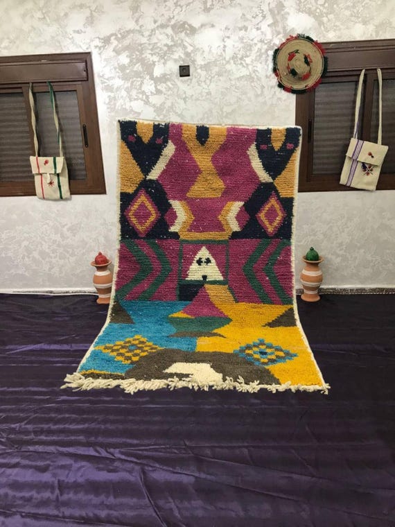 Boho Wool Runner Rug: Handmade Moroccan Geometric, Pink Ivory 8x10