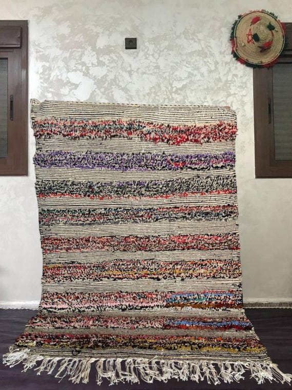 Striped Moroccan Wool Rug - Soft, Handwoven Boho Carpet