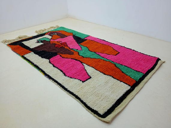 Hand-Knotted Wool Berber Rug: Colorful Moroccan Design