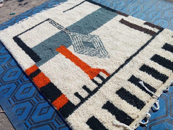 Handmade Wool Moroccan Berber Rug, Colorful Geometric Design