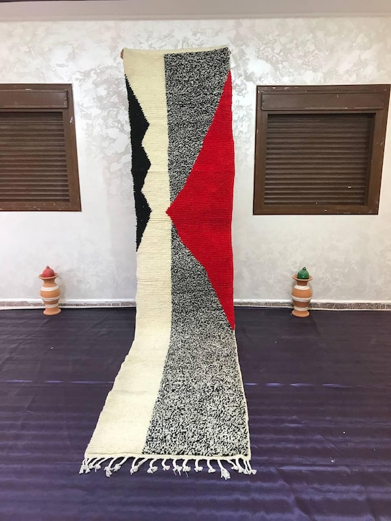 Handwoven Berber Runner Rug - Soft Wool with Bright Geometric Patterns
