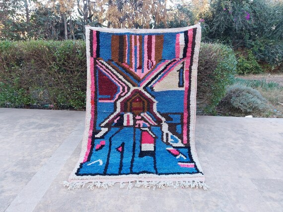 Berber Wool Rug, Multicolor Moroccan Style (4x6 Feet Area Carpet)