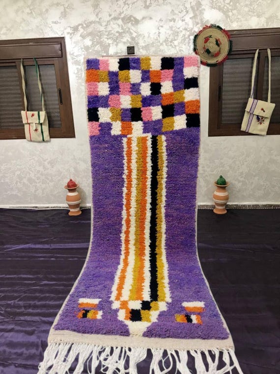 Lavender Wool Moroccan Rug Runner: Handmade Boujaad Style