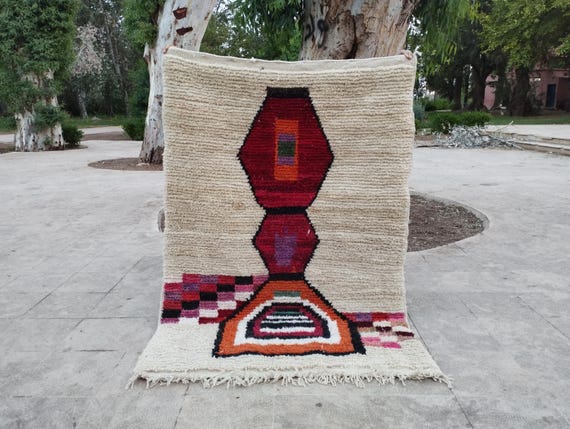 Bohemian Berber Wool Rug: Handwoven Chevron in Red Terracotta
