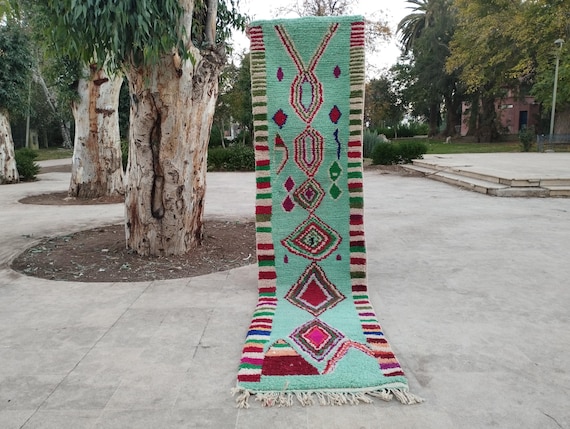 Moroccan Runner Rug: Wool, Handwoven Geometric Design (2x5 ft)