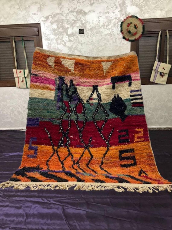 Beni Ourain Moroccan Rug: Orange Geometric Wool (Small & Large Sizes)