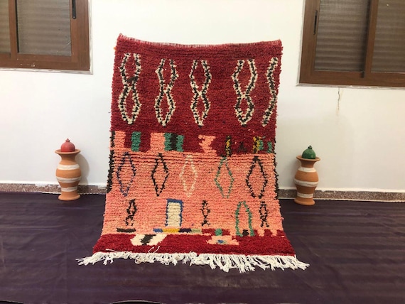 Azilal Moroccan Rug: Handmade Berber Wool (12x15, Red Pink)