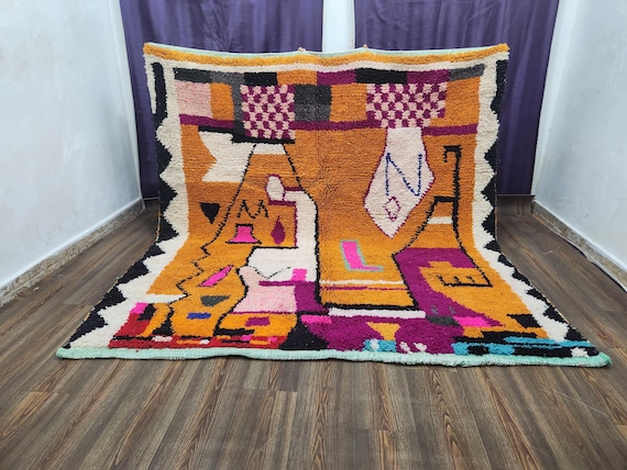 Moroccan Berber Wool Rug: Hand-Knotted Multi-Color Pastel Tapis, Cream Beni Ouarain Style, 4x6