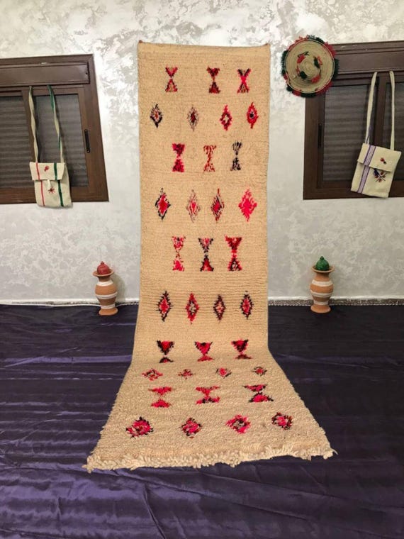 Moroccan Wool Rug, Handmade Shag Pile, Berber Diamonds (Narrow Runner)