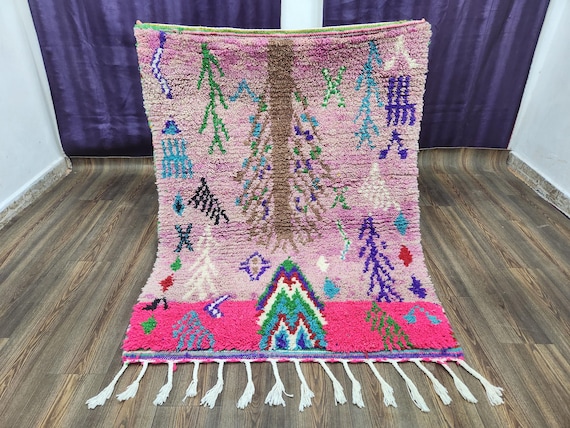 Moroccan Wool Rug: Pink Boho Berber Style, Handmade 10x14