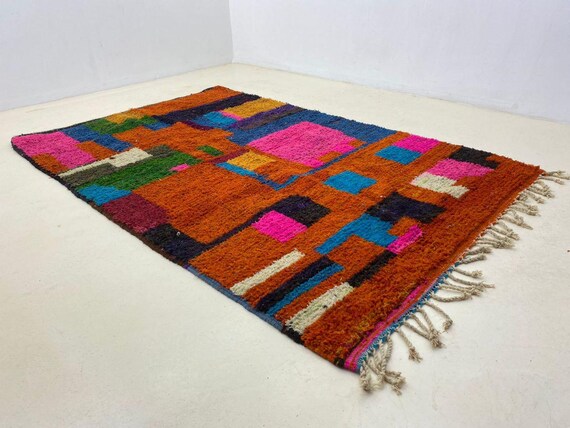 Berber Wool Rug: Burnt Orange and Red Boujaad Style