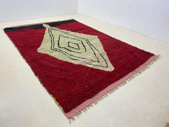 Moroccan Berber Rug - Red and White Wool with Atlas Pattern
