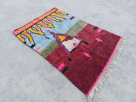 Boho Moroccan Wool Rug, Red and Orange (Handcrafted, 200x300 cm)
